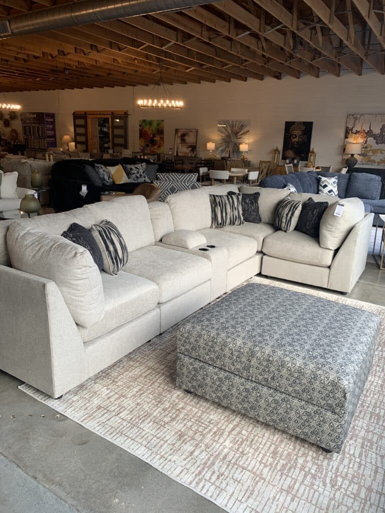 Kellway 6-Piece Sectional in Bisque with Storage Ottoman