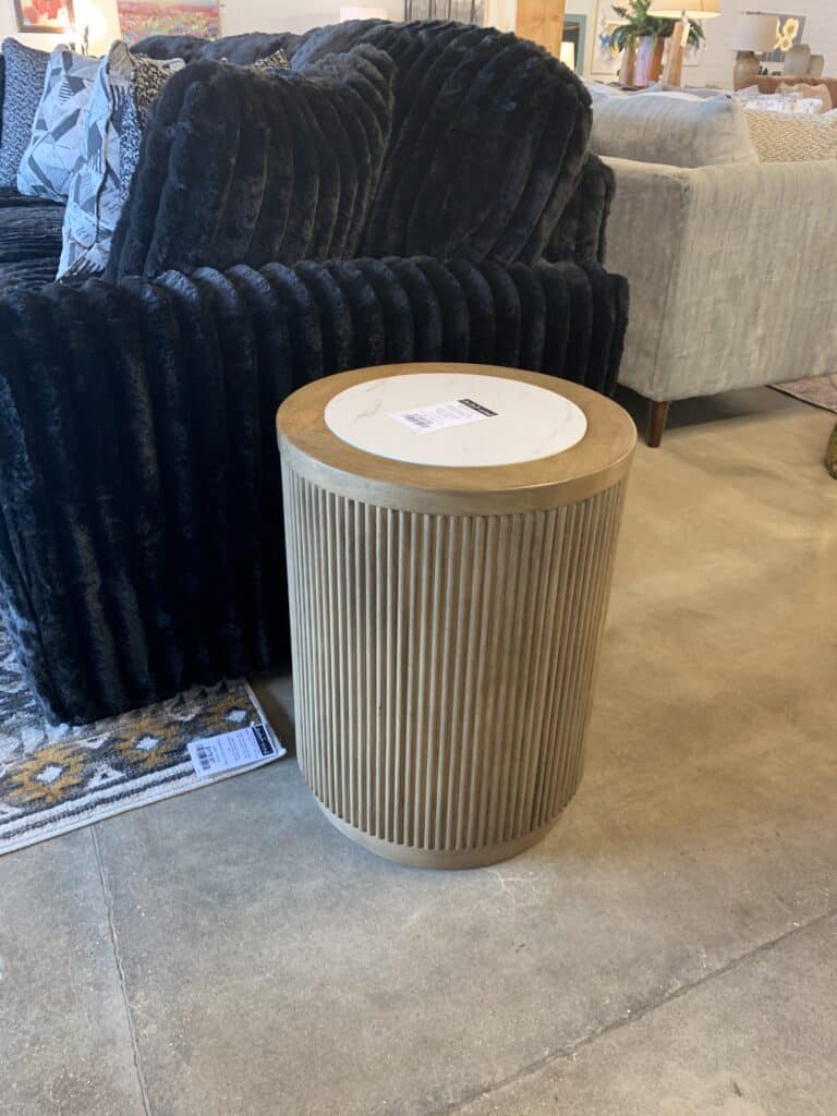 Camdill Round End Table (Light Brown/White)