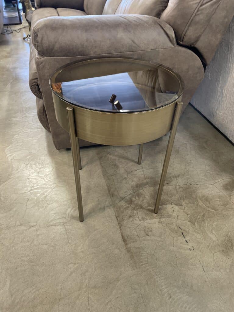 Bronze Metal End Table with Glass Top