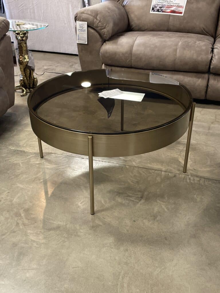 Bronze Metal Coffee Table with Glass Top